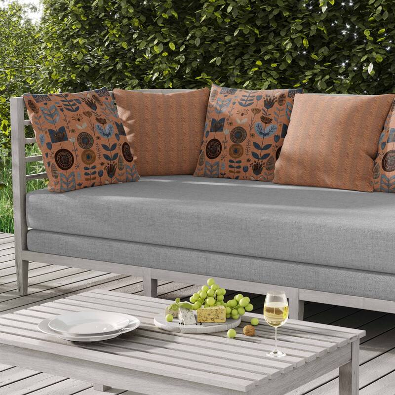 Baltic Blossoms Indoor/Outdoor Reversible Throw Pillow Blue and Brown