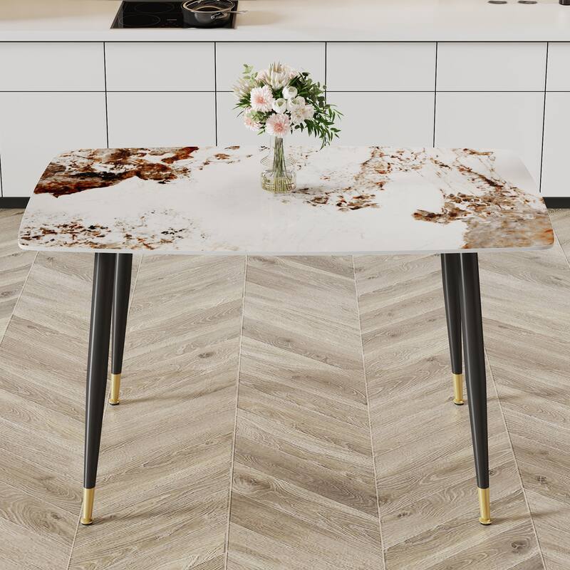 Modern Living Room Exquisite Simple Dining Table Imitation Marble Sintered Stone Countertop Kitchen Dining Table