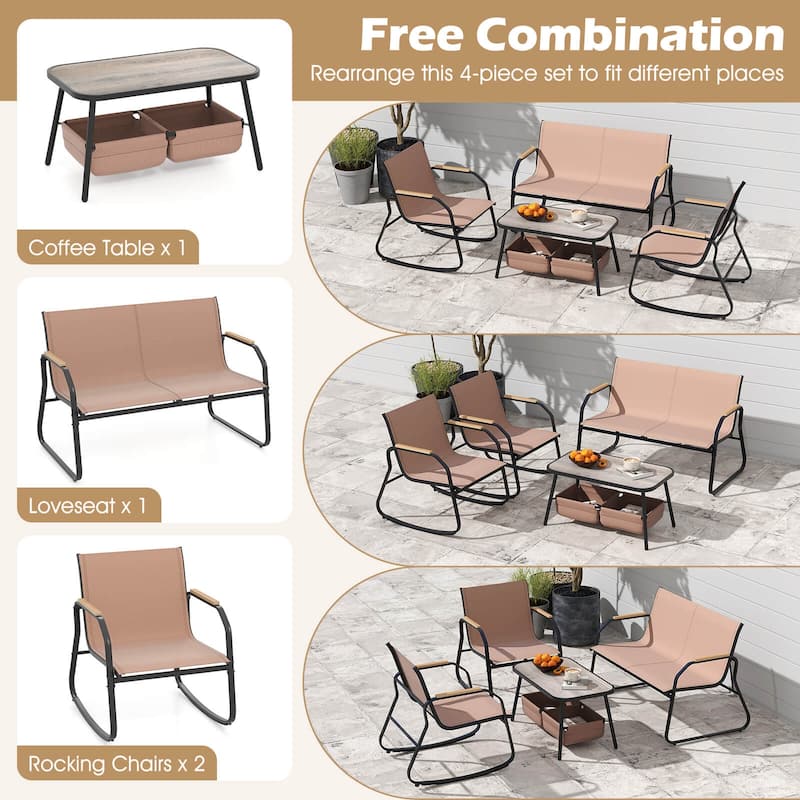 Costway 4 PCS Patio Furniture Set with 2 Rocking Bistro Chairs 2-Tier - 4 PCS
