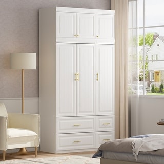 Modern Freestanding Wardrobe Armoire Closet High Cabinet Storage White - 93.7"H