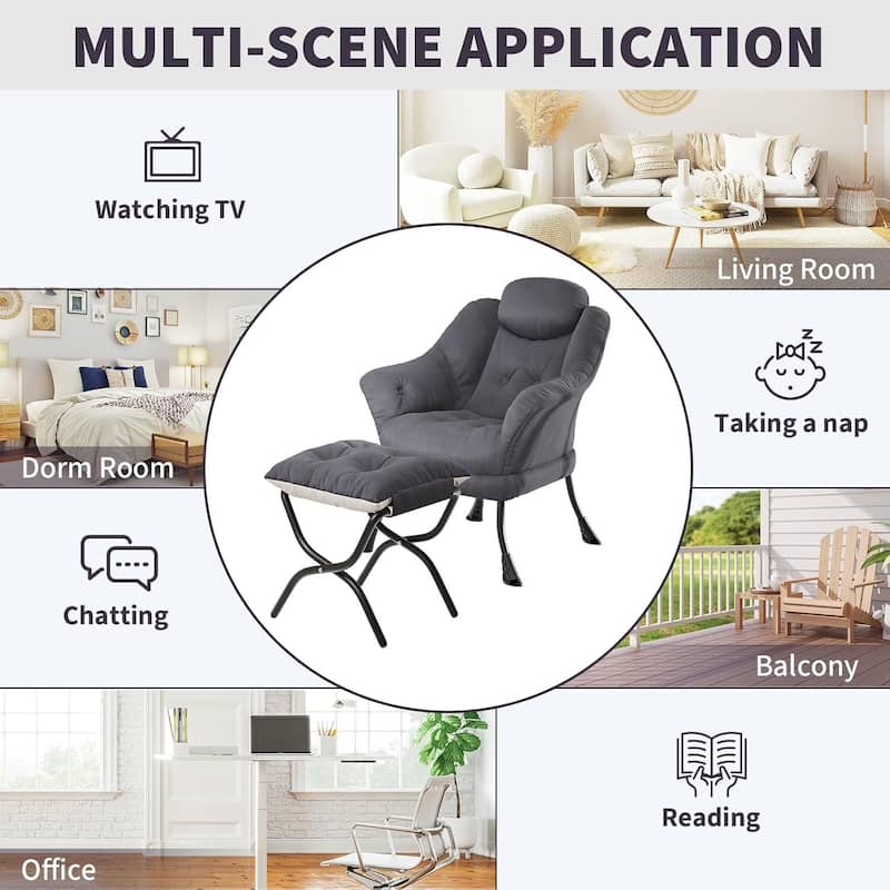 Modern Accent Comfy Lazy Sofa Chair with Ottoman for Bedroom or Living Room