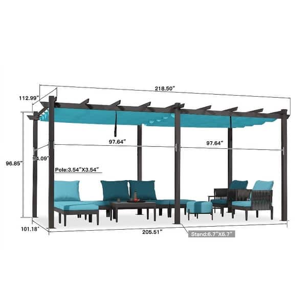 dimension image slide 0 of 21, PURPLE LEAF Gazebo Outdoor Retractable Modern Large Size Pergola w Lights