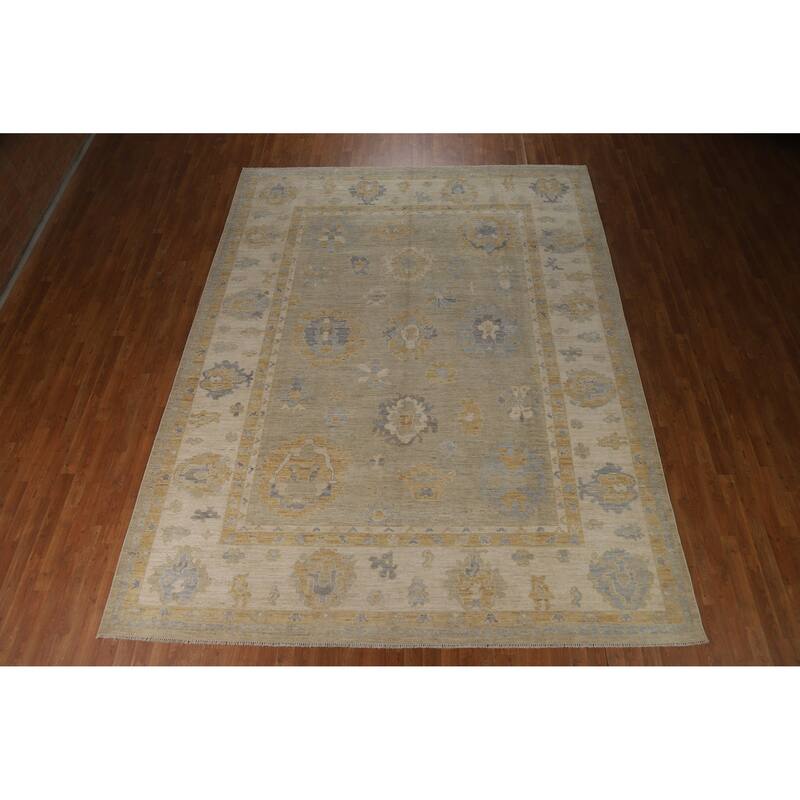 Hand Knotted Oriental 100% Wool Carpet Transitional All-Over Beige & Ivories Oushak Area Rug - 11' 8'' X 9' 1''