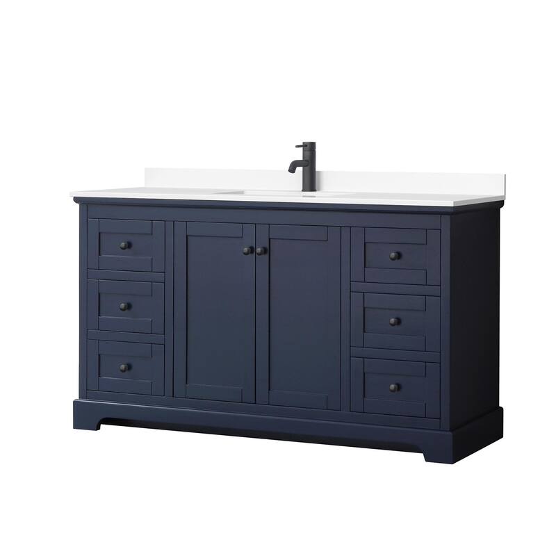 Wyndham Collection Avery 60" Free Standing Single Basin Vanity Set - Dark Blue / White Cultured Marble Top / Matte