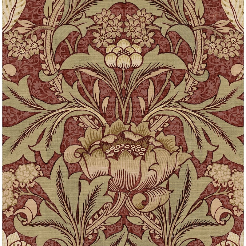 Seabrook Designs Acanthus Floral Prepasted Wallpaper - 20.5 in. W x 33 ft. L - Red Clay & Lichen