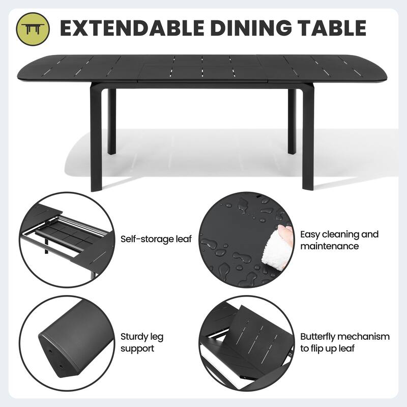 9-Piece Set Outdoor Extendable Patio Dining Table with Pneumatic Adjustable Folding Dining Chairs