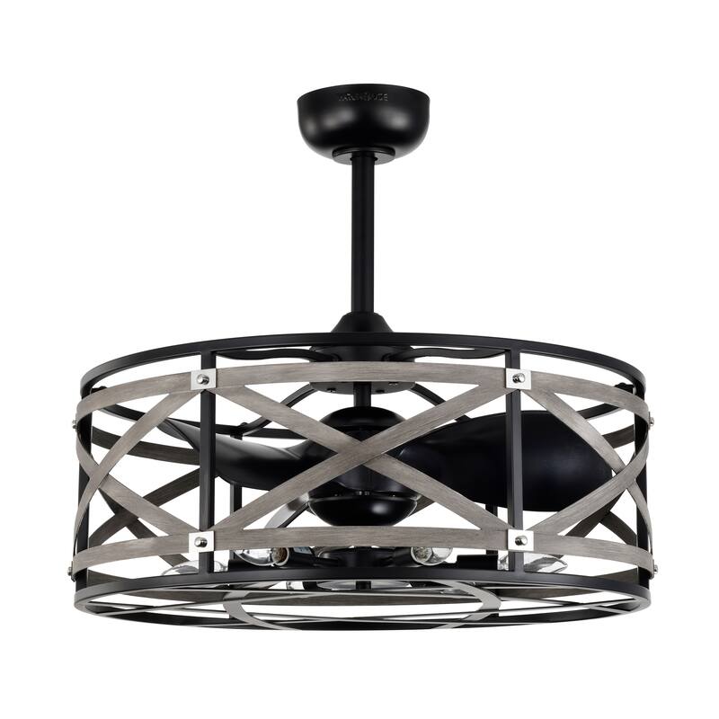 Adele 25-inch Matte Black and Faux Wood Grain 6 Lights 3 Blades Lighted Ceiling Fan with Remote