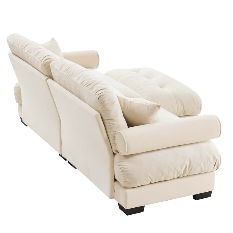 93.7" Oversized Velvet 2-Seater Sofa with Ottoman, Round Bolster Armrests, and Included Pillows