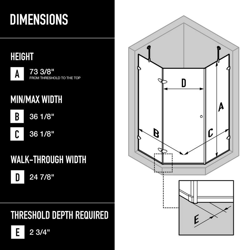 VIGO Verona Frameless Hinged Neo-Angle Shower Enclosure
