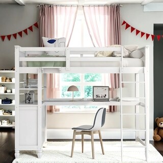 Solid Wood Twin Size Loft Bed with Drawers and Desk, Storage Space for Bedroom, Dorm