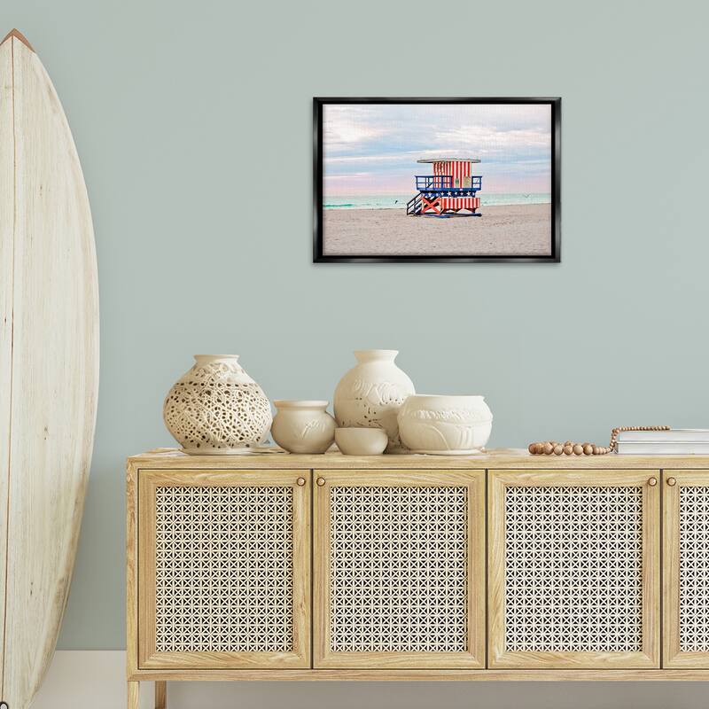 Stupell Patriotic Lifeguard Hut Framed Floater Canvas Wall Art Design By Seven Trees Design