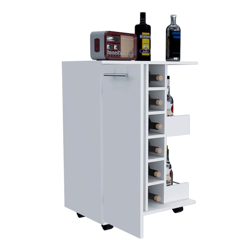 Tennessee Bar Cart, One Cabinet With Division, Six Cubbies For liquor, Two Shelves