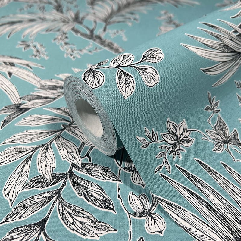 Galerie Wallcoverings Large Palm Leaves And Stems Vinyl on Non-woven Wallpaper Roll