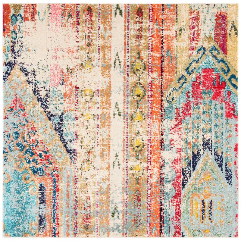 SAFAVIEH, Madison Sonya Abstract Boho Distressed Rug - 8' Square - Blue/Orange