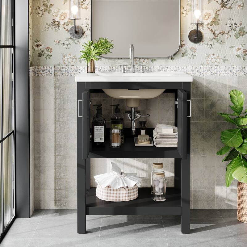 23.5 Inch Single Bathroom Vanity With Ceramic Top, Sink Included