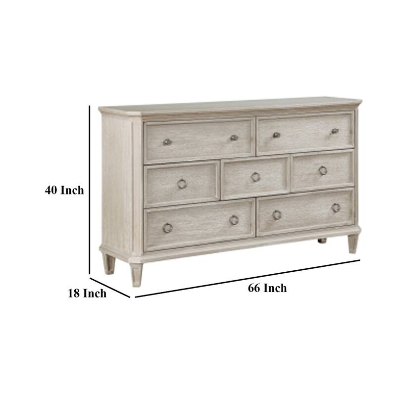Aeny 66 Inch Dresser, 7 Drawers Ring Handles, Light Brownish Gray Oak