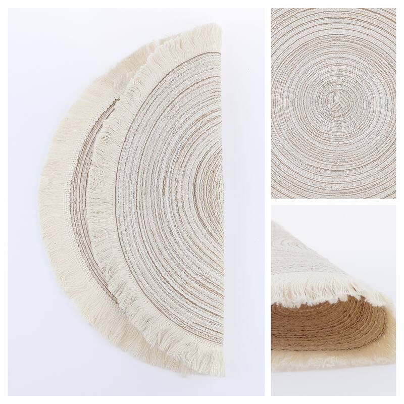 Rustic Placemats Set of 6 Round Rattan Placemats for Dining Table Decor Indoor Outdoor Kitchen Table Mat Wipe Clean - 15*15in - Beige