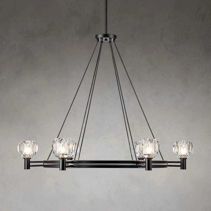 Black Farmhouse Modern Rustic Wagon Wheel Crystal Chandelier - 35.83 in. W x 27.17 in. H x 35.83 in. D