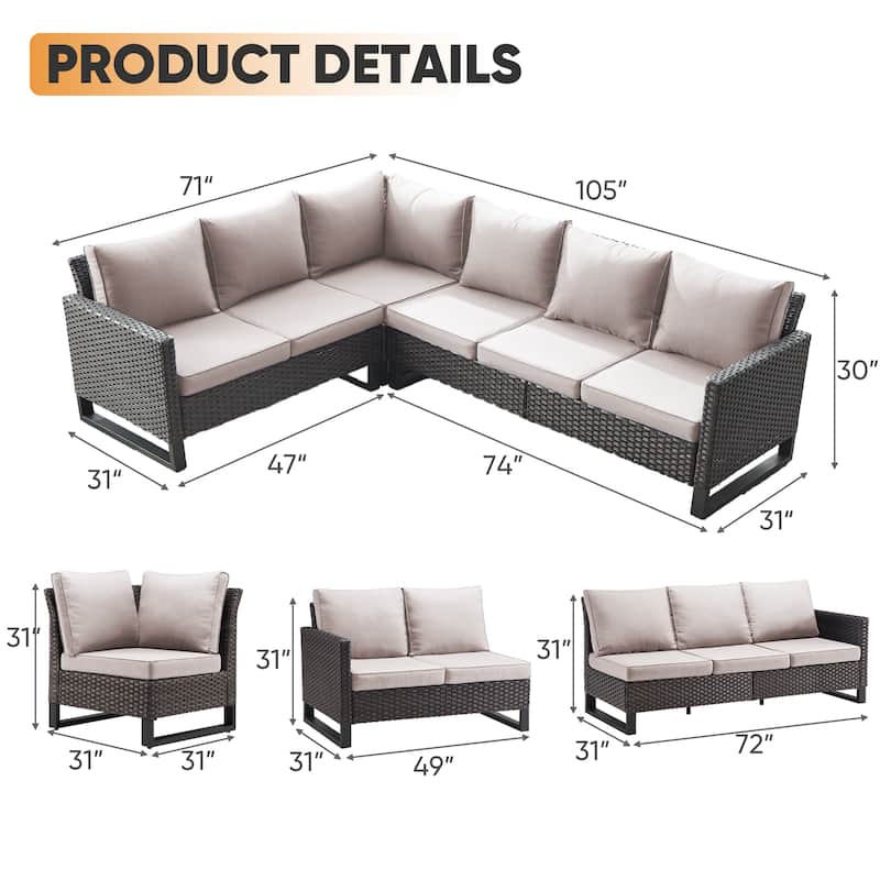 Patio Furniture Set with Propane Gas Fire Pit Table - Beige cushion - Brown