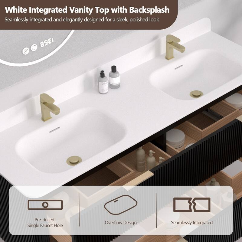 84" Floating Bathroom Vanity with Integrated countertop Rectangular Sink Solid Wood