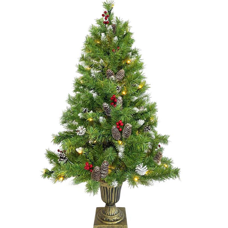 Roomfitters Pre Lit Artificial Christmas Tree 4 Piece Set with Garland, Wreath and 2 Entrance Trees Holiday Decoration, Green