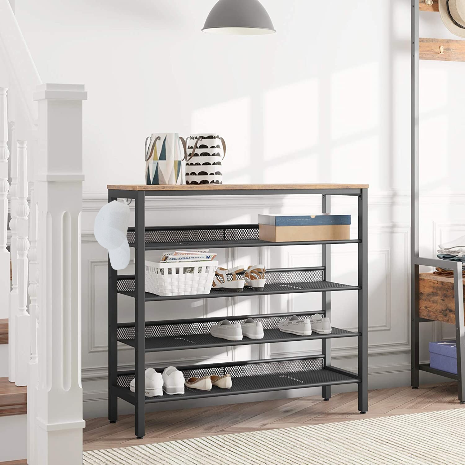 2 tier metal stackable mesh shoe rack store