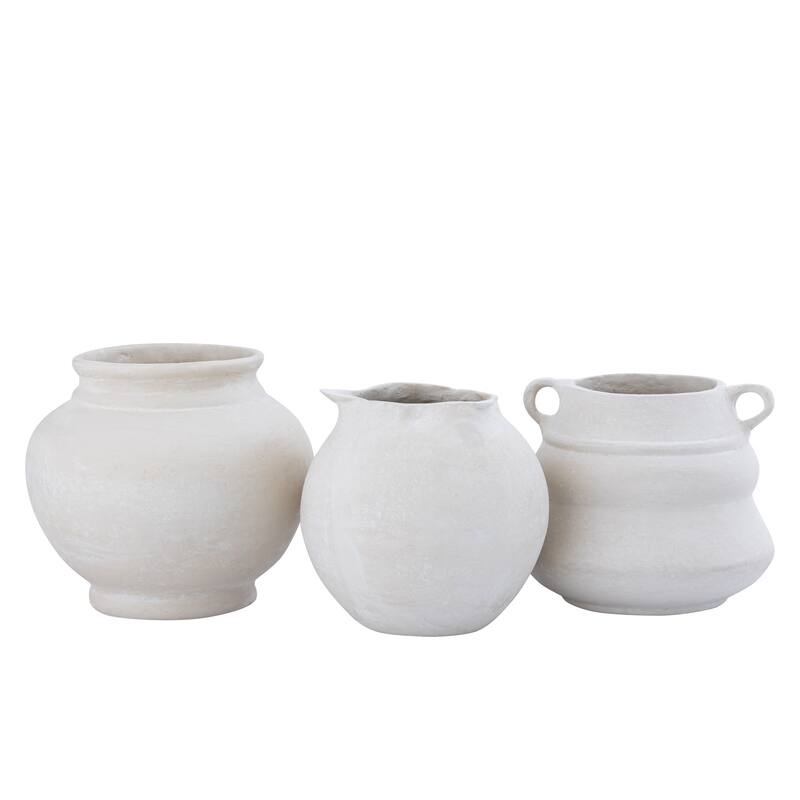Paper Mache Vase Natural White Dia 8.46" - NATURAL WHITE - NATURAL WHITE