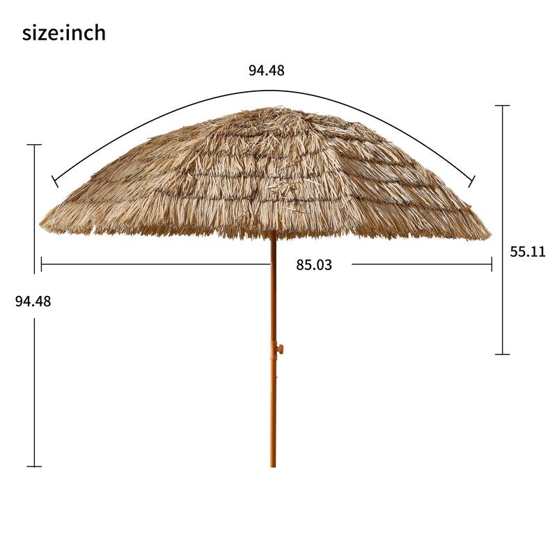 Anmytek Thatched Patio Tiki Umbrella with Tilt, Tropical Straw Canopy Outdoor Beach Pool Shade for Backyard Paradise