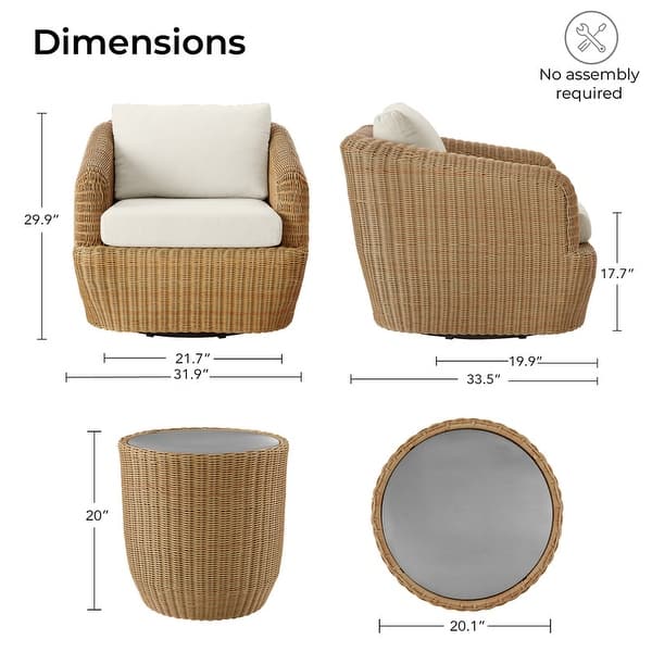 dimension image slide 5 of 12, Patio Wicker Furniture Set Outdoor Rattan Bistro Set
