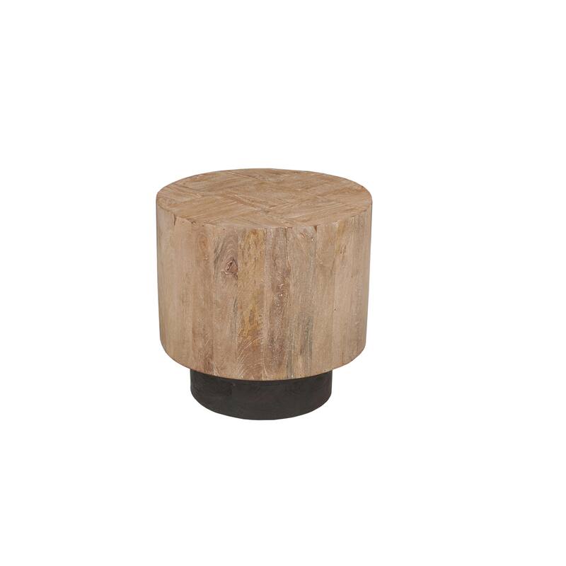 Caden Round Solid Mango Wood End Table with Geometric Top