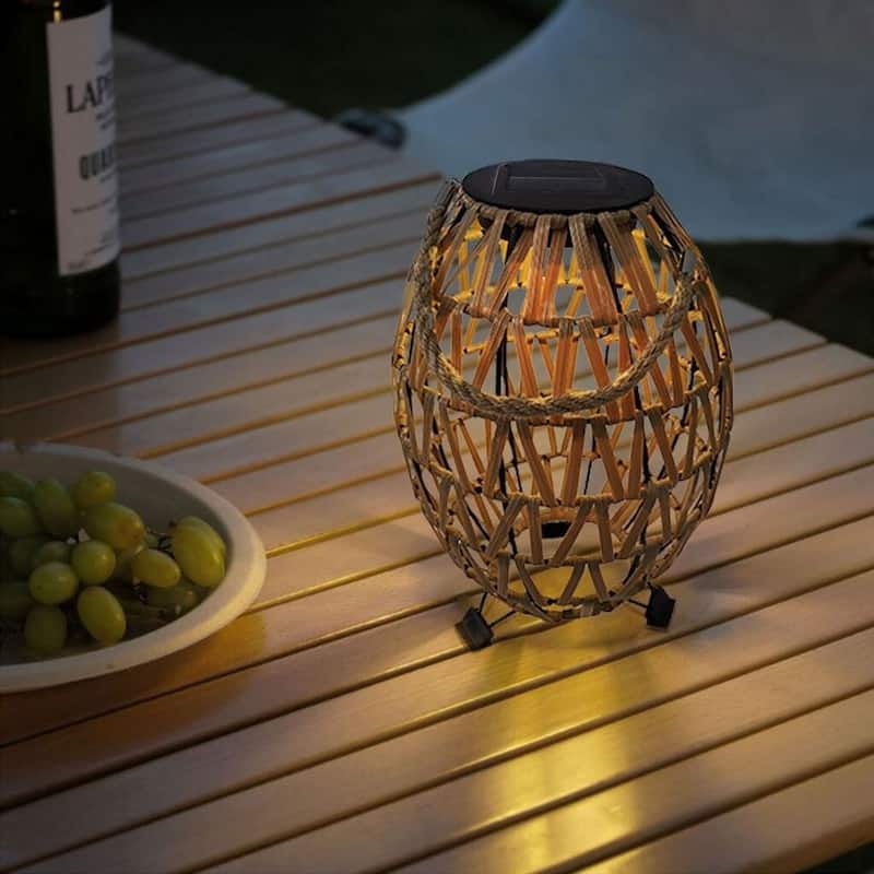 Aria Home Solar Wicker Lantern Outdoor with Rattan Weave and LED Light