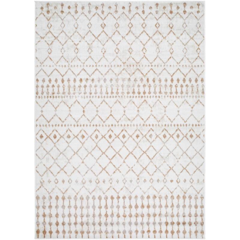 Livabliss Pisa Scandinavian Tribal Area Rug - Light Gray/Rust - 7'10" x 10'