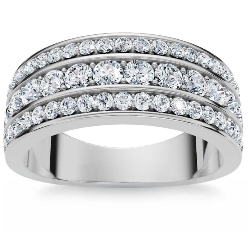 1 Ct Diamond Three Row Womens Anniversary Wide Wedding Ring White Gold