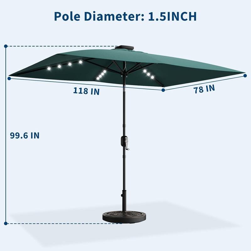 10 x 6.5 ft Solar Rectangular Patio Umbrella, with LED Lights
