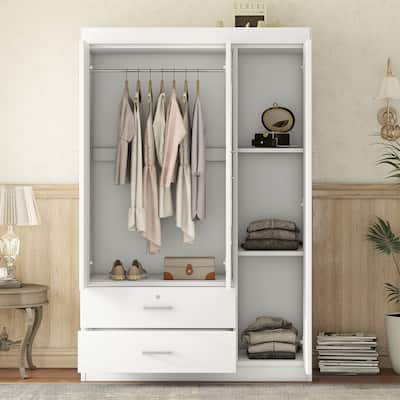 3-Door Mirror Wardrobe with Shelves