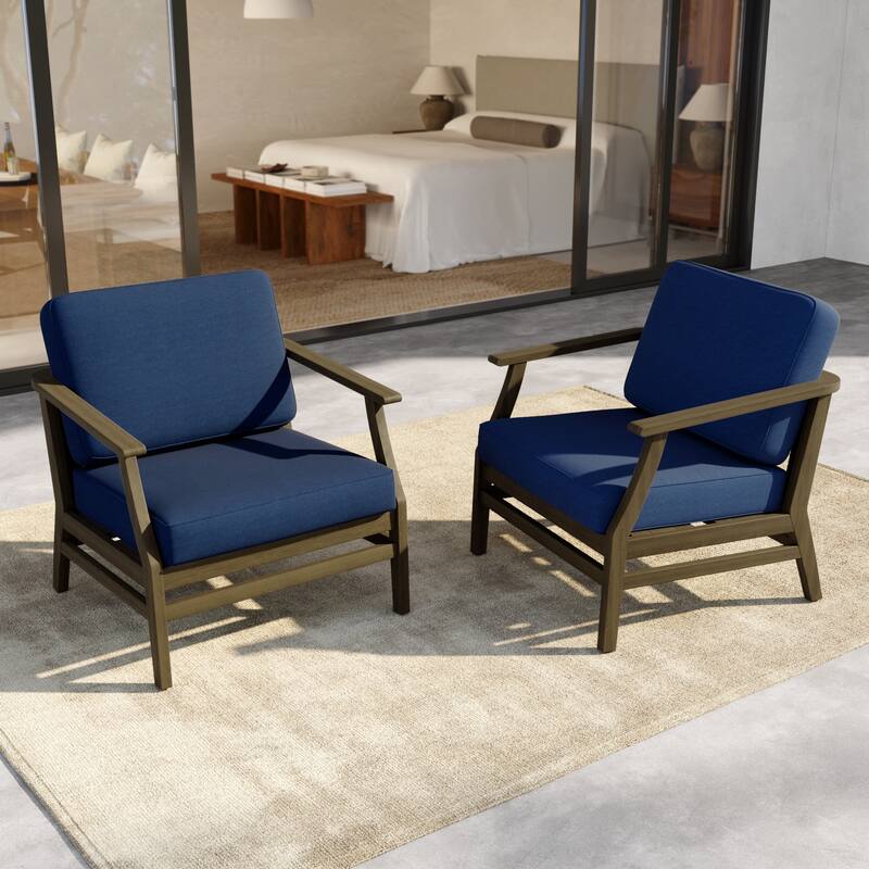 Outdoor Teak Wood Club Chairs with Cushions (Set of 2)