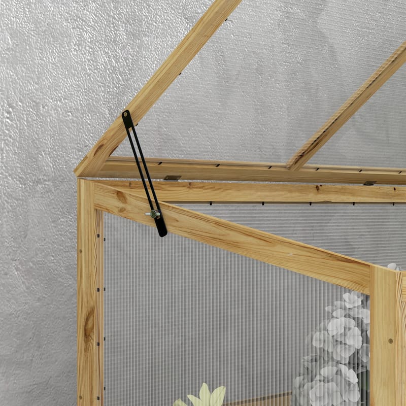 Outsunny Raised Garden Bed with Polycarbonate Greenhouse, Lean-to Garden Wooden Cold Frame Greenhouse