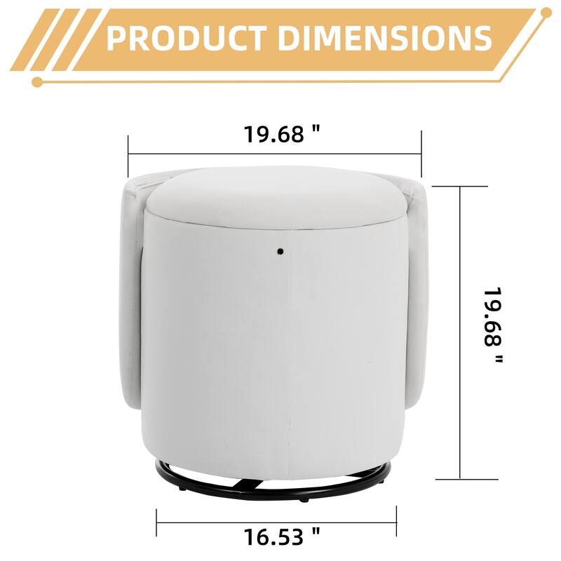 Stylish Upholstered Barrel Chair: 360°Swivel Vanity Stool for Bedroom & Dining Chair, Built-in Storage, Soft Padded Accent Seat