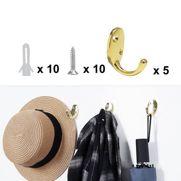 Shop 5pcs Wall Hooks Zinc Alloy Hook Coat Towel Diy Hanger W Screws Gold Tone Gold Tone On Sale Overstock