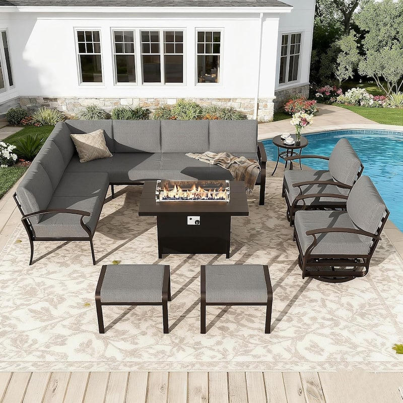 Kullavik Aluminum Corner Sofa Set, Patio Outdoor Sectional Sofa Set with Armrests and Footrests