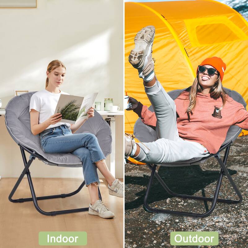 Javlergo 1/2 Pack Foldable Living Room Moon Chair 31.5 Inch Breathable with Black Frame Foldable Chair for Indoor Outdoor