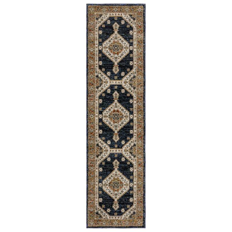 Style Haven Adalynn Center Medallion Blue/ Orange Area Rug - 2' 3" x 8' - Runner