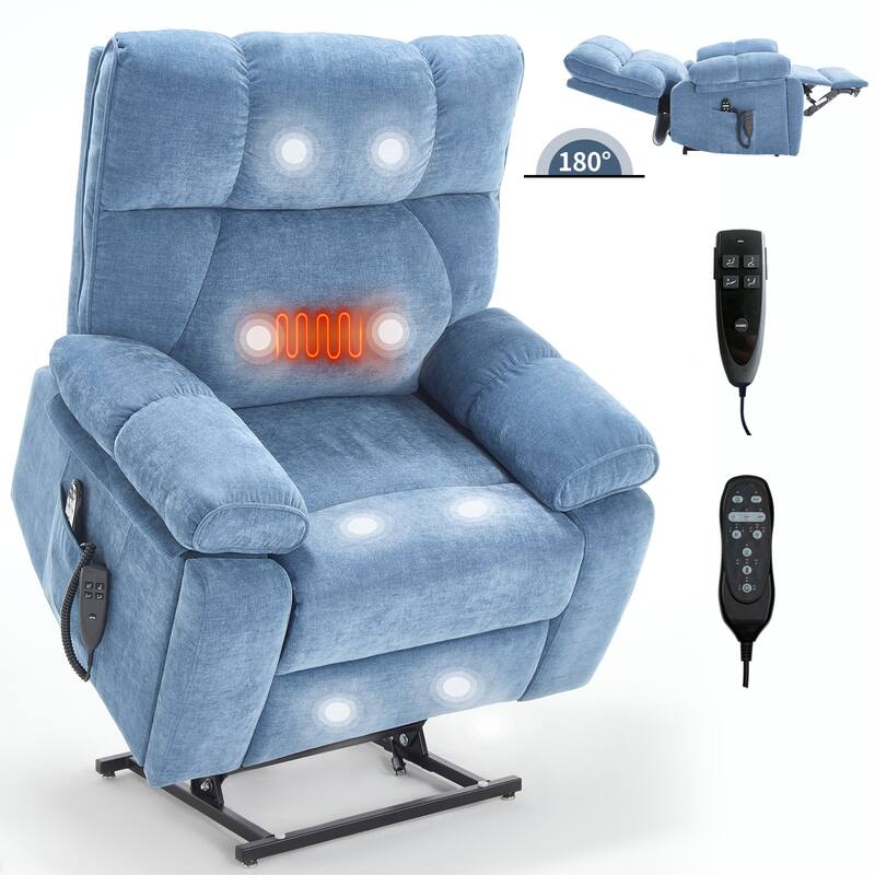 Heat Massage Dual Motor Infinite Position Large Electric Power Lift Recliners with Hidden Cup Holders,Power-Remote,Medium-firm