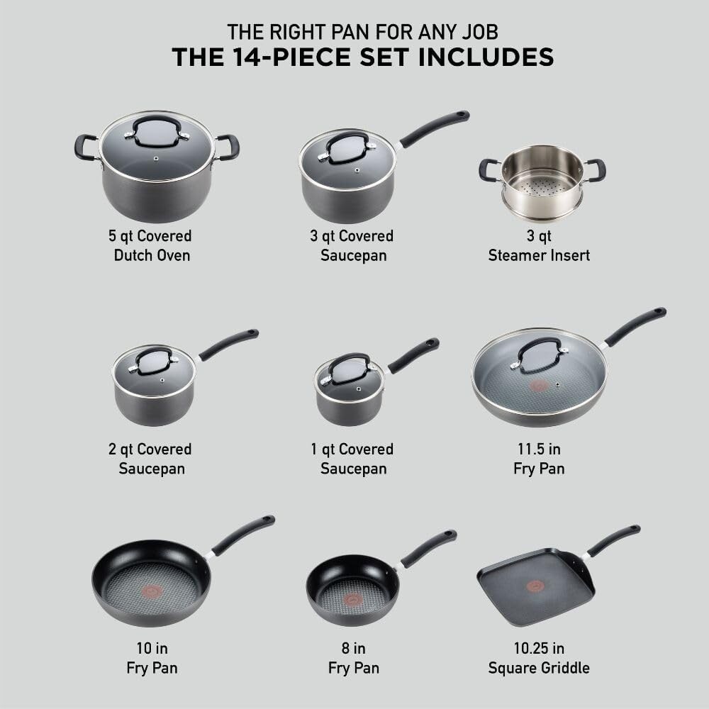 Nonstick Cookware Set 14 Piece Oven Safe 400F Lid Safe 350F Pots and Pans Dishwasher Safe Black More than 12
