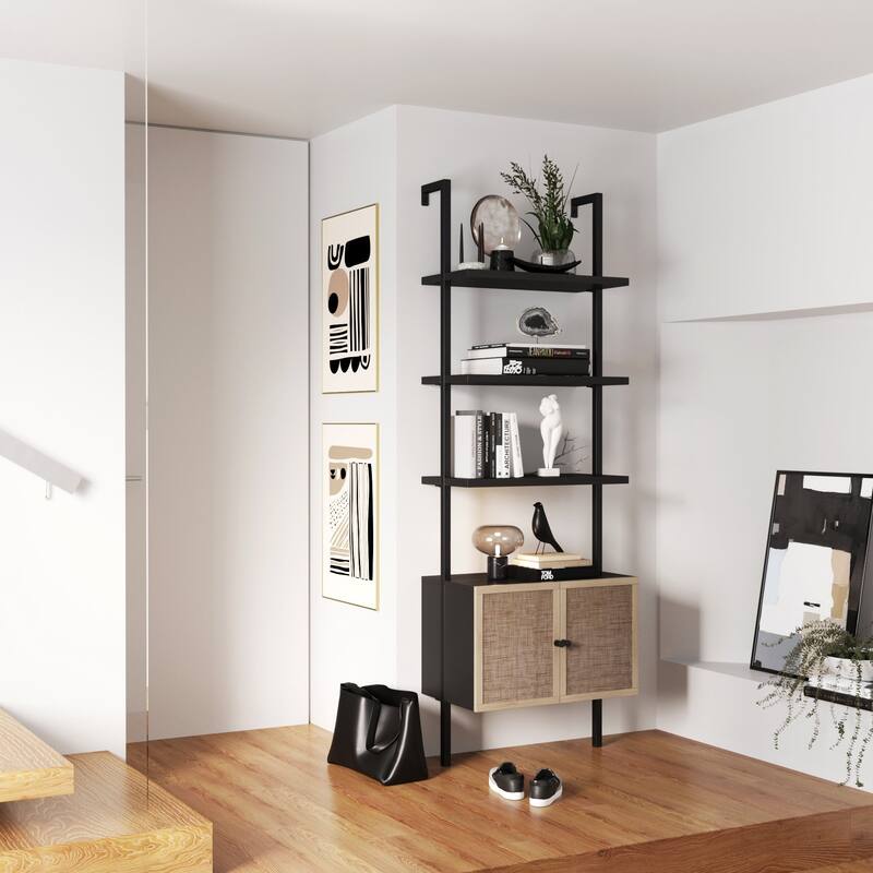 Nathan James Theo Open Shelf Industrial Bookcase with Drawers or Cabinets