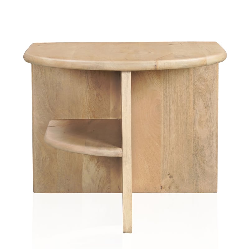 HomeRoots 22" Natural Solid Wood Semi Circle End Table With Shelf - 22.00 in. x 22.00 in. x 18.00 in.