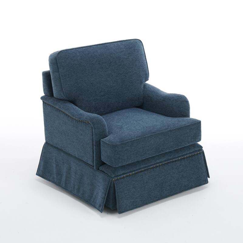 Chenille Swivel Accent Chair with Nailhead Trim Skirt