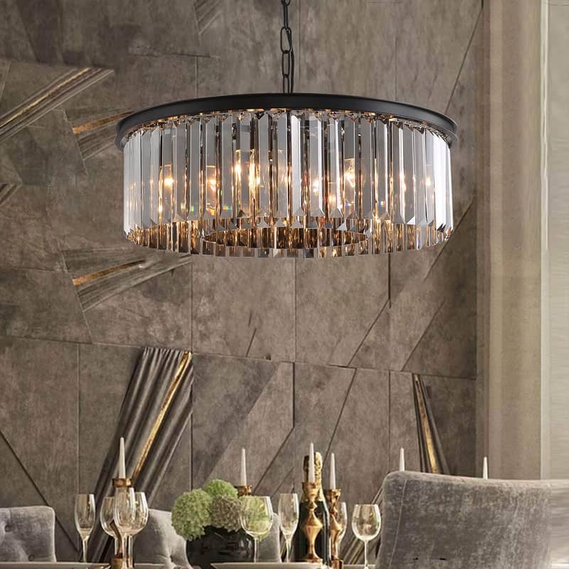 22-inch Smoky Gray Round Chandelier 2-Tier Modern Crystal Chandelier for Dining Room - Smoky Gray Chandelier