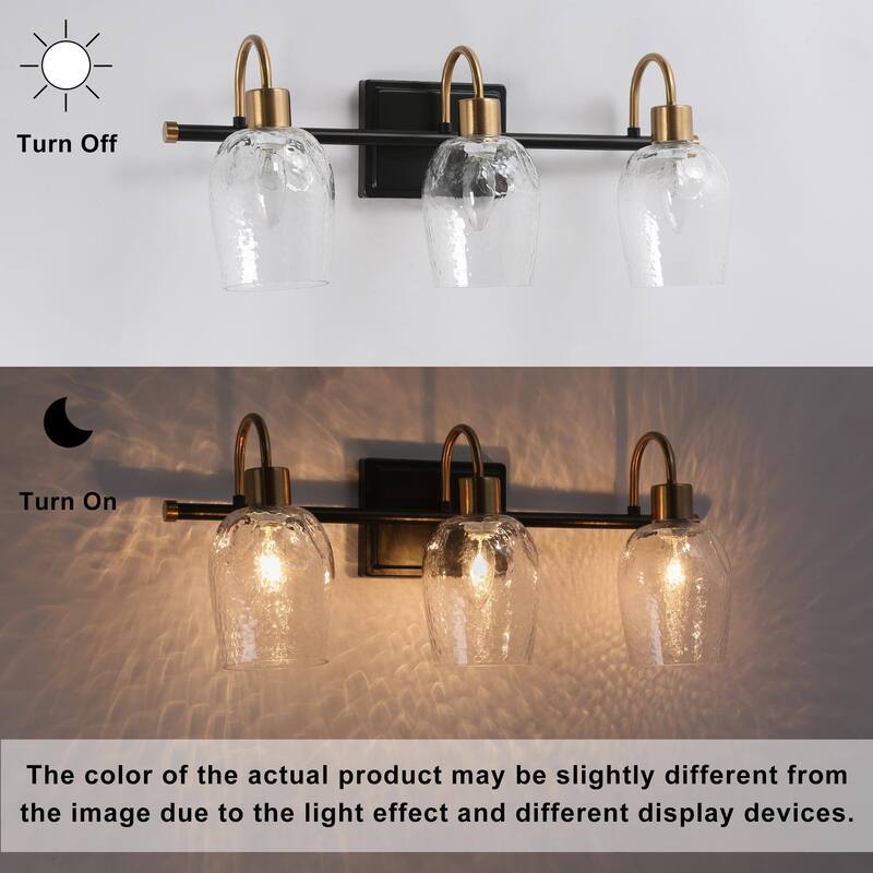 Modern 3-Light Black Gold Linear Bathroom Vanity Lights Wine Glass Wall Sconces