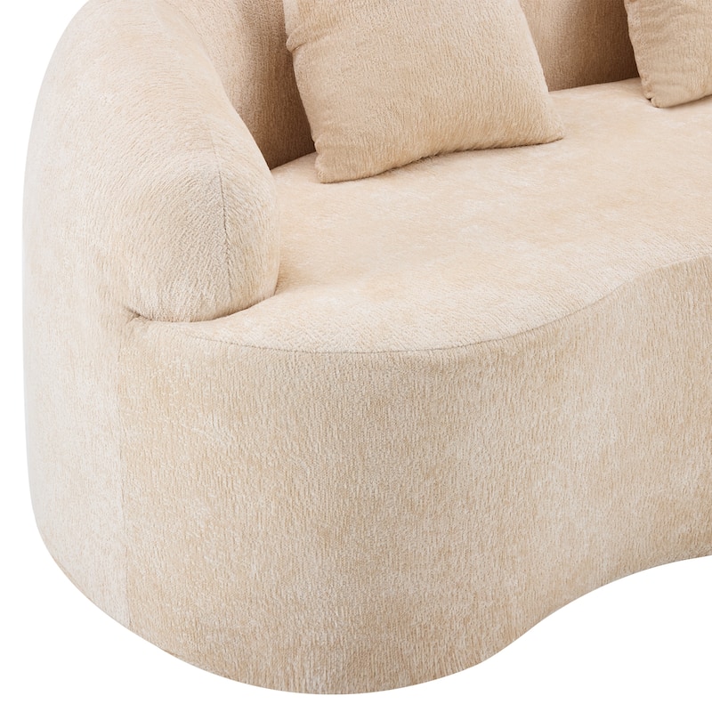 Beige Curved Loveseat Sofa With Round Armrest, Compression Couch With 2 Pillows, Cream Couch For Small Space